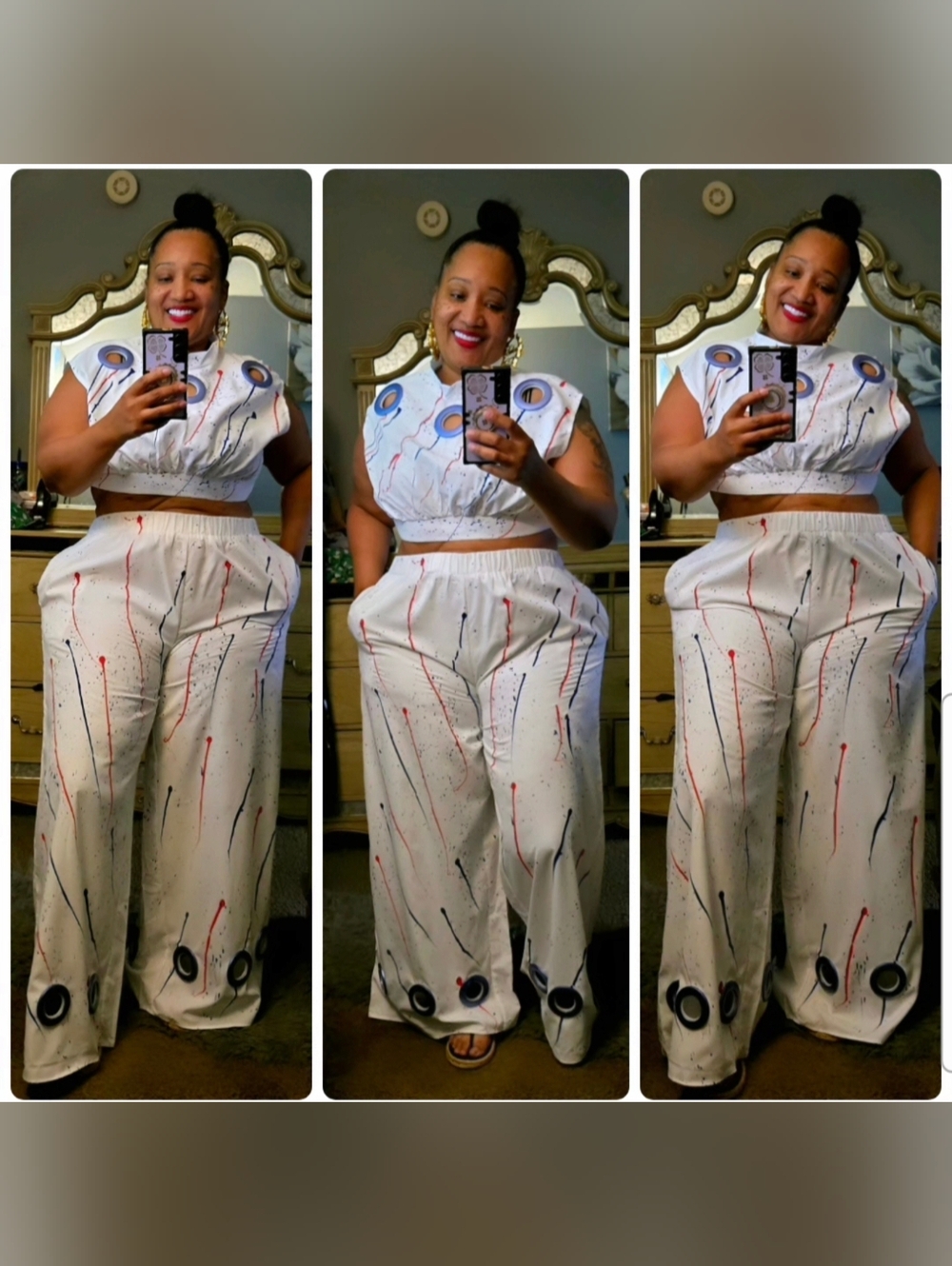 Women’s White Wide-Leg Paint-Splatter Pants